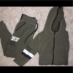 pink/ victoria secret olive jogger sweatsuit